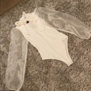 White body suit with sheer arms